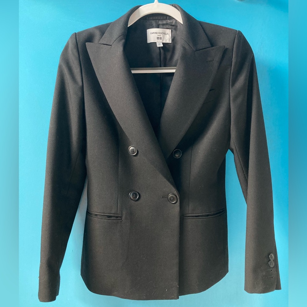 Black double-breasted wool jacket. Uniqlo X Carine Roitfeld (Paris) - XS